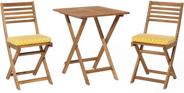 Beliani Bistro Set in Heller Holzfarbe mit Gelb und Weiss, B/T/H: 60 x 60 x 84 cm - Bild 1