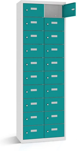 rotstahl Wertfachschrank mit 20 Fächern in Türkis und lichtgrauem Korpus, B/T/H: 60 x 50 x 180 cm - Bild 1