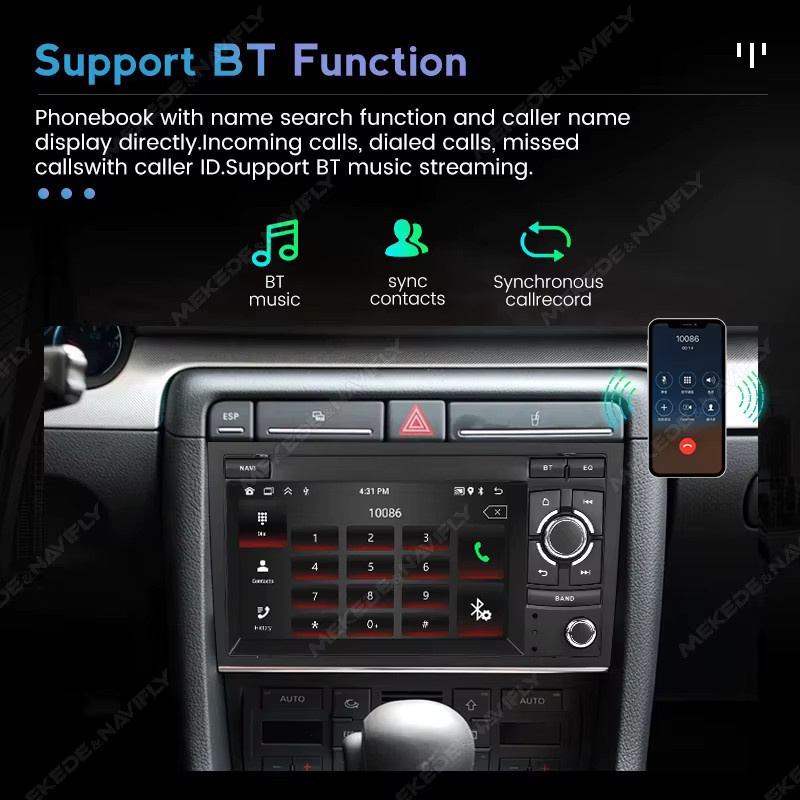 NAVIFANS Android 15 Autoradio mit kabellosem CarPlay und Bluetooth für Audi A4 B6 B7 S4 RS4 2000-2009, 64G Multimedia-Player in Schwarz - Bild 3