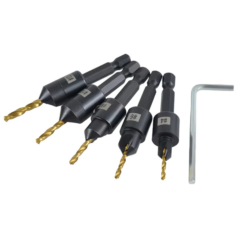 12-teiliges HSS-Senkerbohrer-Set mit Titanbeschichtung, 4–12 mm Sechskantschaft für Holzbearbeitung und Metall, Lochöffner und Anfaswerkzeug - Bild 2
