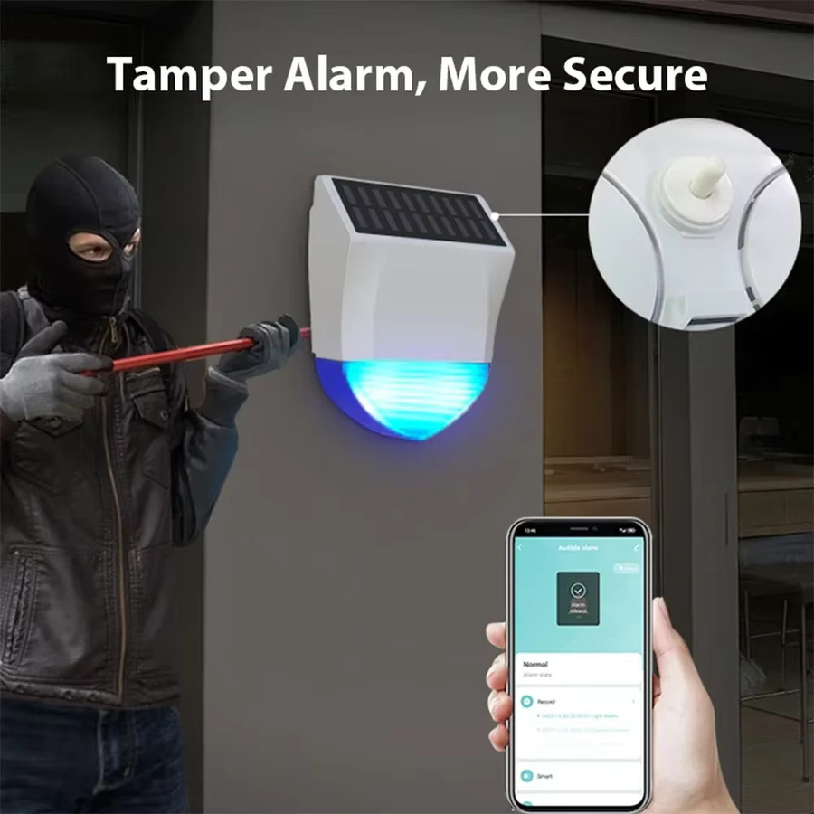Tuya Smart Sirenenalarm für den Außenbereich, wasserdicht, mit Solar- und USB-Stromversorgung, 95 dB, Farbe: Weiß - Bild 6