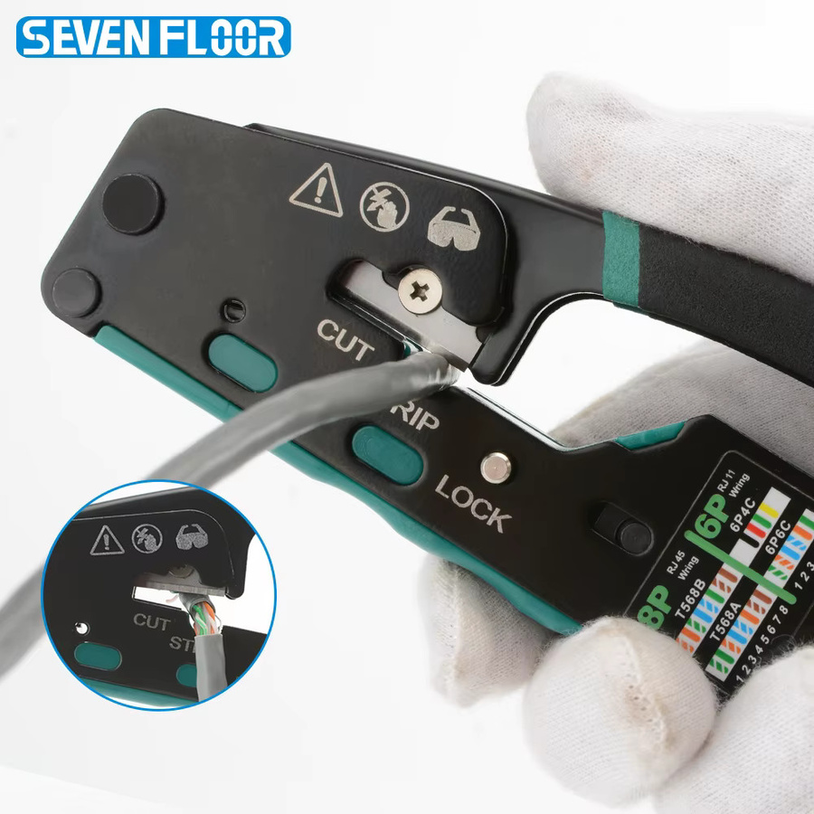 RJ12/11 und RJ45 Pass Through Ethernet Crimpzange für Cat6 Cat5 Cat5e in Grün - Bild 6