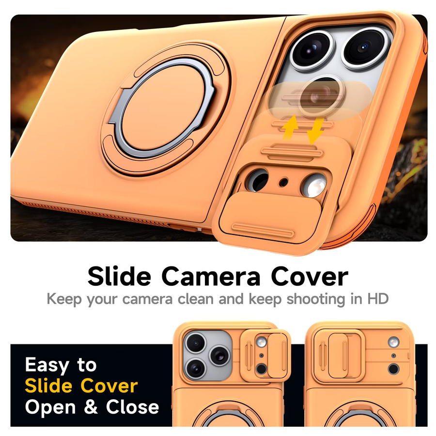 Stoßfeste magnetische Handyhülle mit Ständer und Brieftaschenfunktion für iPhone 17E 17 16 15 Plus 14 13 12 Pro Max inklusive Kameraschutz von szHAIyu in Orange - Bild 5