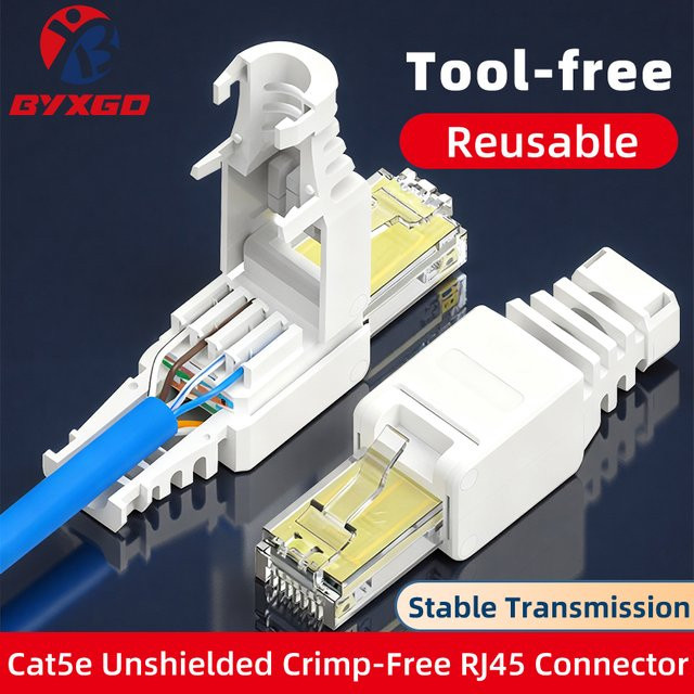 BYXGD Werkzeugloser RJ45-Stecker Cat5e, wiederverwendbarer abgeschirmter Ethernet LAN Stecker in Weiß - Bild 1