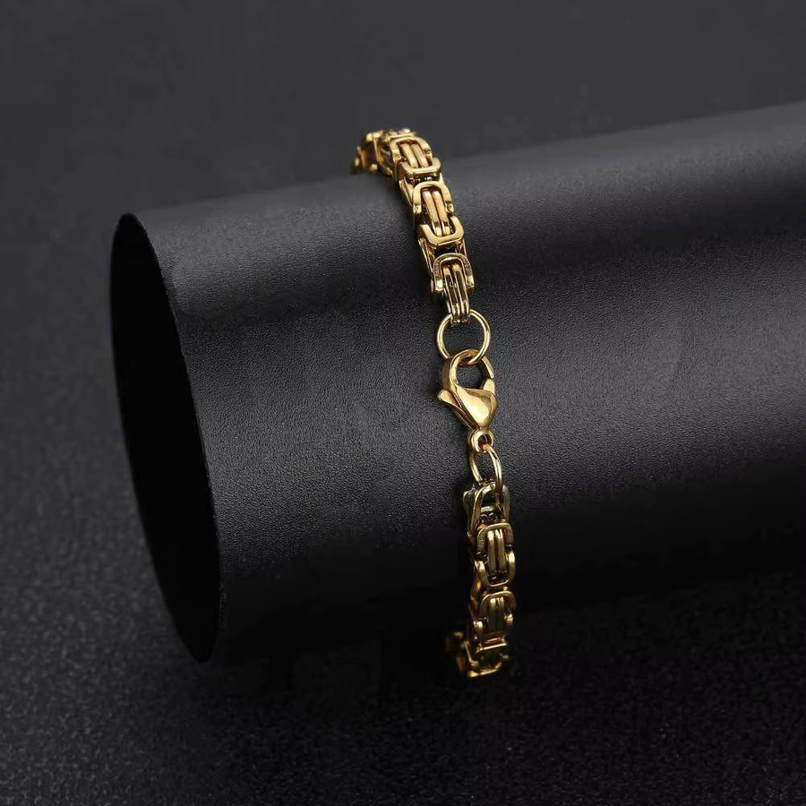 Armband Byzantinische Gliederkette, 4mm, Gold Farbe, Edelstahl, Unisex - Bild 4