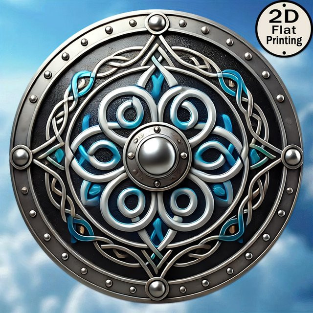 HELLOYOUNG Wikinger-Schild Metallschild mit keltischem Mandala-Design im Vintage-Stil, runde Wanddekoration für dein Heim oder Büro, Durchmesser: 20 cm - Bild 1