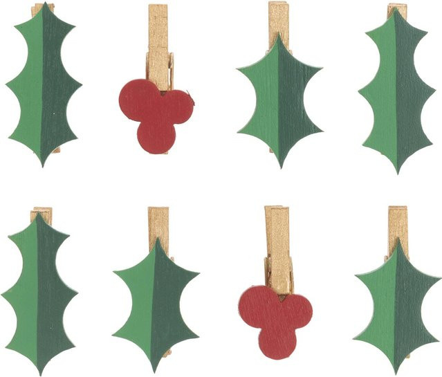 Rico Design Dekoklammern Ilex in Grün-Rot aus Holz, 8 Stück, Höhe: 3 cm - Bild 1