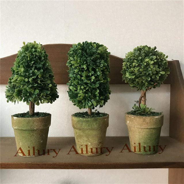 Ailury Künstlicher Bonsai Baum in Grün, kleine simulierte Pflanze im Topf für die Tischdekoration, Höhe: 15 cm - Bild 1