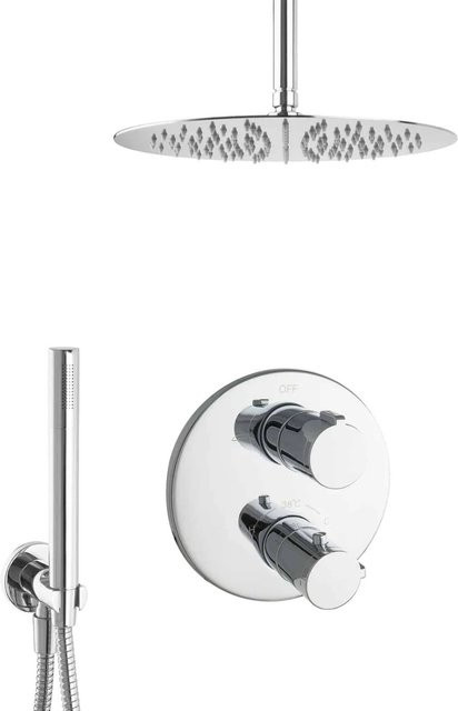 PaulGurkes Unterputz Duschset mit Thermostatarmatur, Regendusche und Handbrause, Chrom - Bild 1