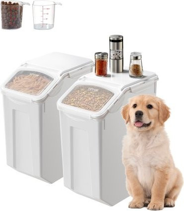 VEVOR Vorratsdosen Set aus Kunststoff für Reis, Getreide oder Tierfutter, 2er Pack, Weiß, 2 x 20 l, luftdichte Behälter mit Rädern und Messbechern - Bild 1