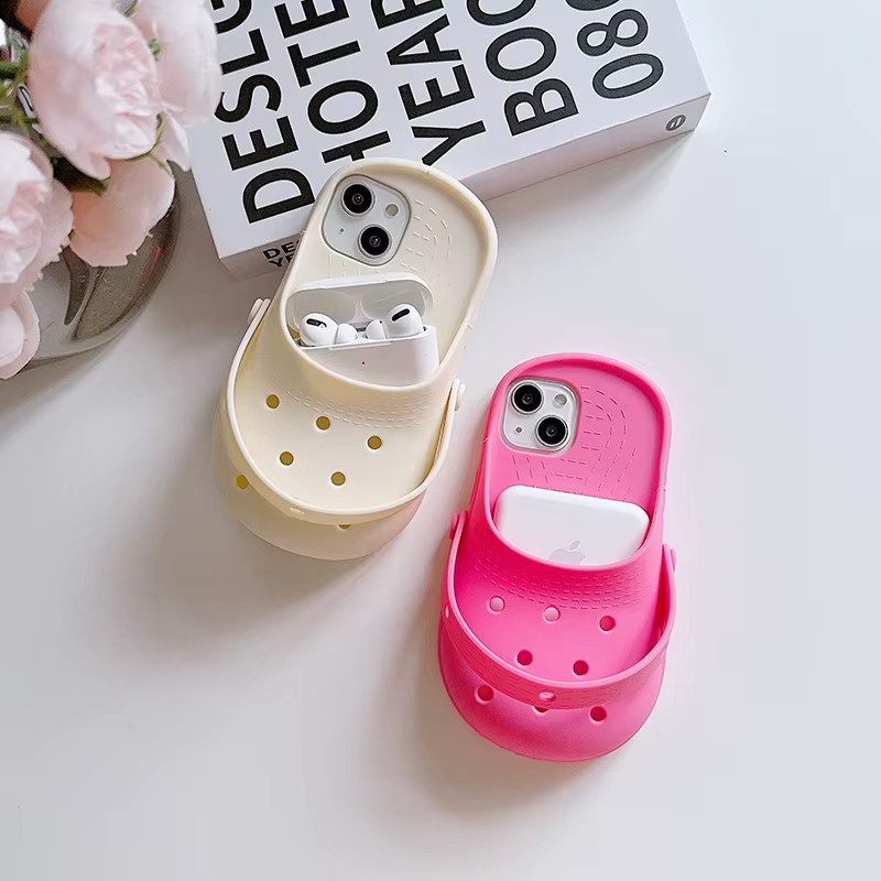 Kreative iPhone Schutzhülle im lustigen Hausschuhe-Design mit Loch-Optik und Objektivschutz für iPhone 17 16 15 14 13 12 11 Pro Max Air in Pink - Bild 1
