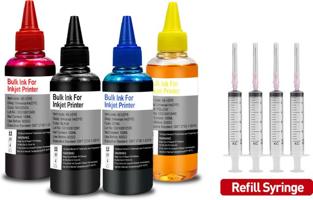 MorePage Universal-Farbtinte Kit für Inkjet-Drucker, 4 Farben (Schwarz, Cyan, Magenta, Gelb), 4 x 100 ml - Bild 1