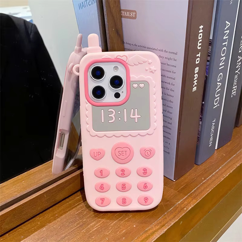 MUQGEW Silikon Handyhülle mit 3D-Cartoon-Design und rosa Telefonantenne für iPhone 17E 16E 15 14 13 Pro Max, stoßfeste Schutzhülle in Pink - Bild 5