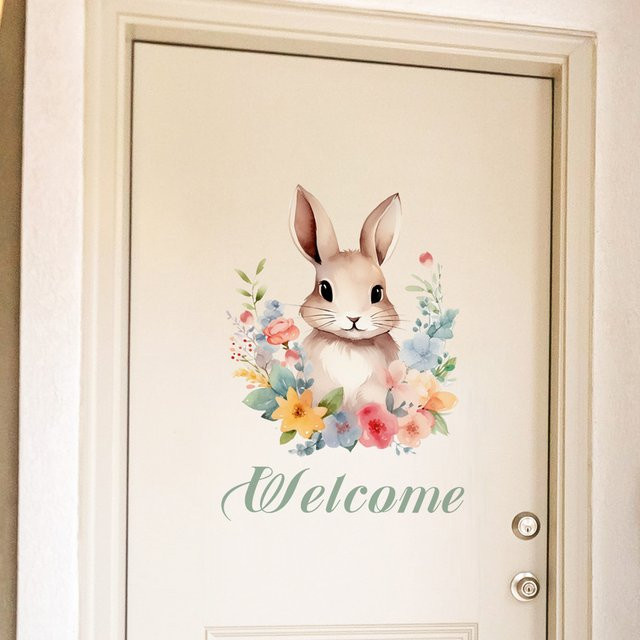 HonC Osterhase Wandtattoo Selbstklebend zur Dekoration für Kinderzimmer und Schlafzimmer in Mehrfarbig - Bild 1