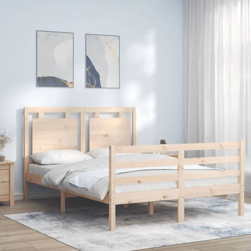 Massivholzbett aus Kiefer mit Kopfteil von Vidaxl in Braun, B/T/H: 120 x 200 x 125,5 cm - Bild 1