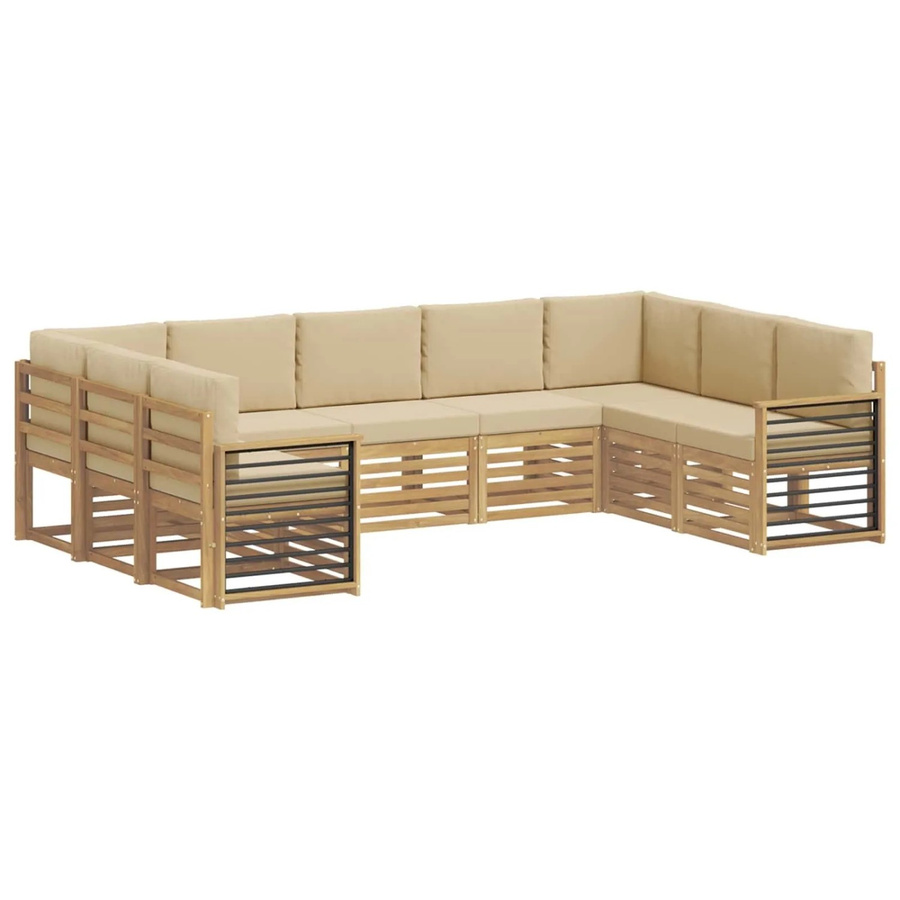 vidaXL Outdoor-Sofagarnitur aus Akazienholz in U-Form, 9-teiliges Set in Weiß und Beige mit Sitz- und Rückenkissen, B/T/H: 304 x 187,5 x 73 cm - Bild 2