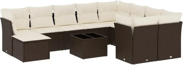 vidaXL 11-tlg. Garten-Sofagarnitur in L-Form aus braunem Polyrattan mit UV-beständigen Kissen - Bild 1