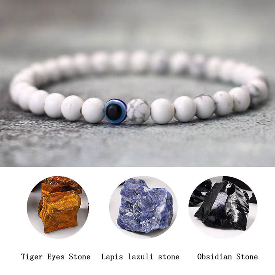 Armband, Howlith Perlen, Weiß, Blau, Rot, 6mm, Herren - Bild 3