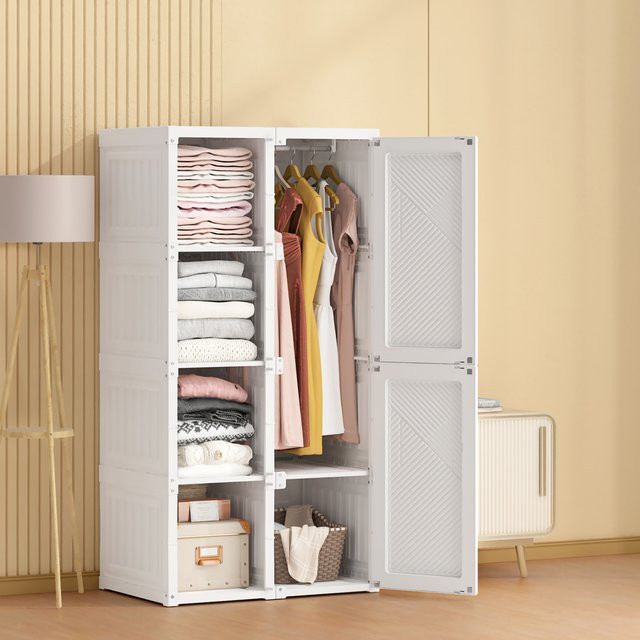 Comanlai Mehrzweck-Kleiderschrank in Weiß mit 5 Regalfächern und Hängeschiene, faltbarer Garderobenständer für Schlafzimmer und Wohnzimmer - Bild 1