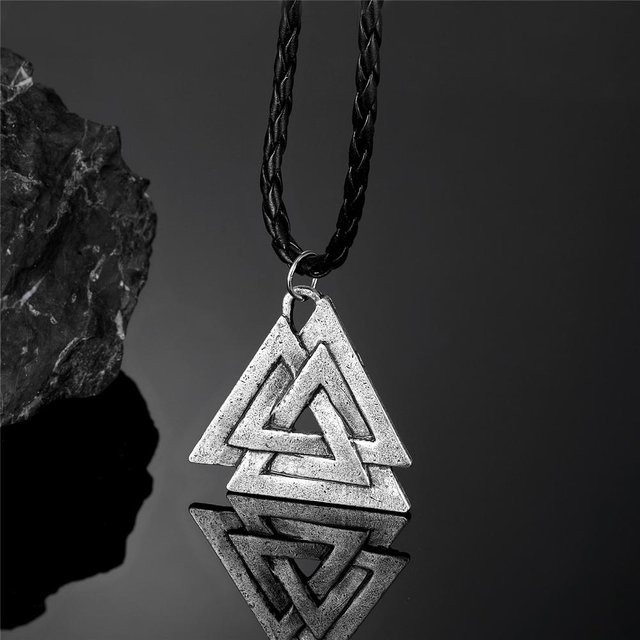 Anhänger Wikinger Runen Valknut, Edelstahl, Schwarz, 60 cm, Unisex - Bild 1