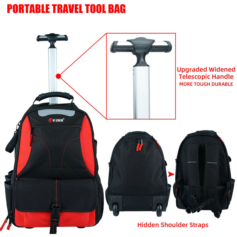 KUNN Roll-Werkzeugrucksack mit 37 Taschen und Rädern in Blau und Schwarz für Elektriker, Techniker und HVAC - Bild 4