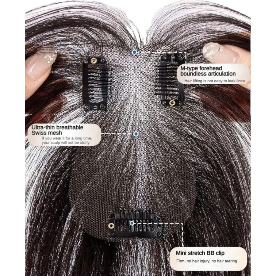 Satifresion Echthaar-Topper mit Pony, Damen, Spitzenbasis, Clips - Bild 4