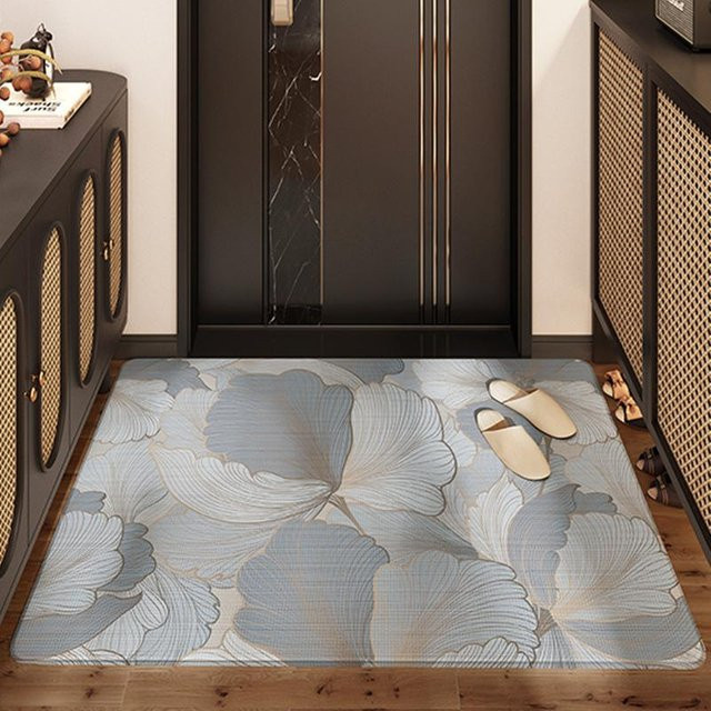 Nordic Blume Luxus Fußmatte aus Samt in Blau mit floralem Design, B/T: 100 x 100 cm - Bild 1