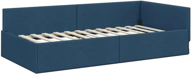 vidaXL Eckbettgestell mit Kopfteil in Blau aus Stoff, B/T/H: 90 x 200 x 140 cm - Bild 1