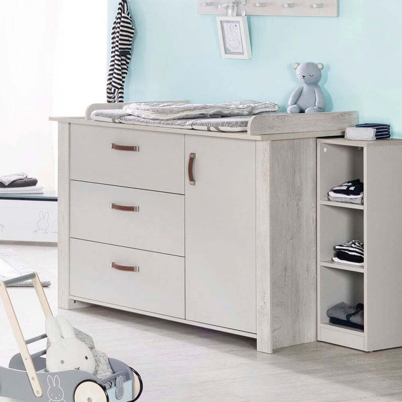 Roba Wickelkommode Mila schrankbreit in Eiche mit Weiß und Grau und Soft-Close-Schubladen, B/T/H: 126,0 x 75,0 x 98,5 cm - Bild 3