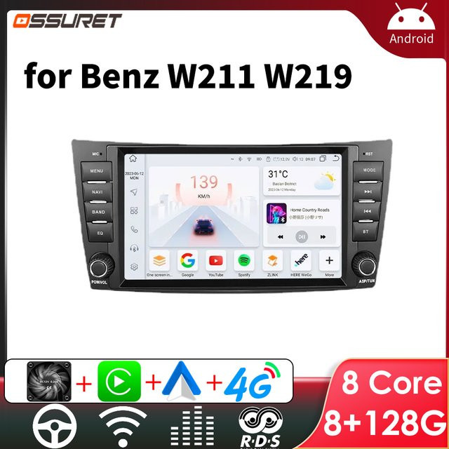 OSSURET 2DIN Android Autoradio für Mercedes Benz E-Klasse W211 und W219 mit GPS, 4G und Wireless Carplay in Schwarz - Bild 1