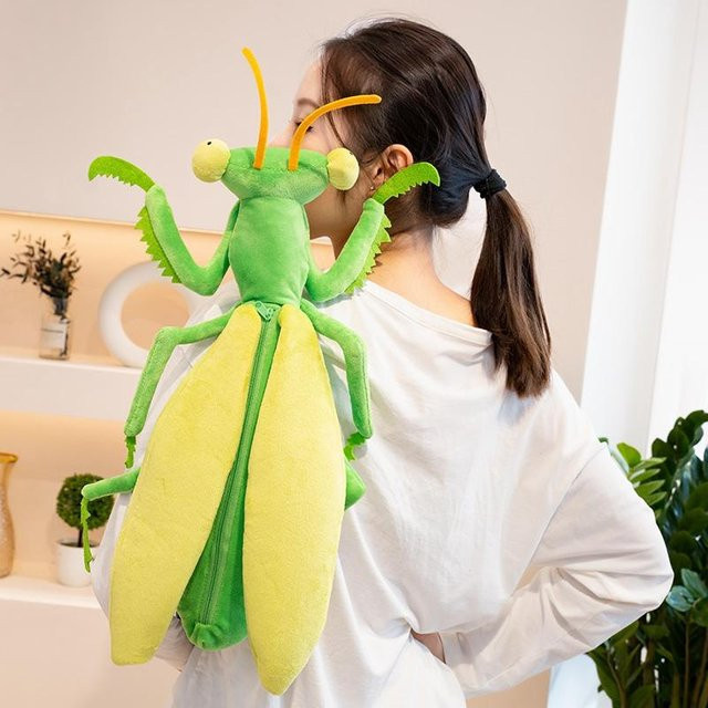 Wucifang Bags Libellen Gottesanbeterin Plüsch Rucksack, Grün - Bild 1