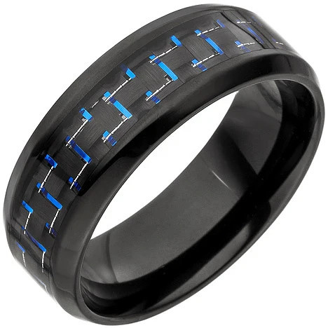 Colfem Ring Edelstahl, schwarz beschichtet, Carbon Einlage blau, Herren, 64 - Bild 1