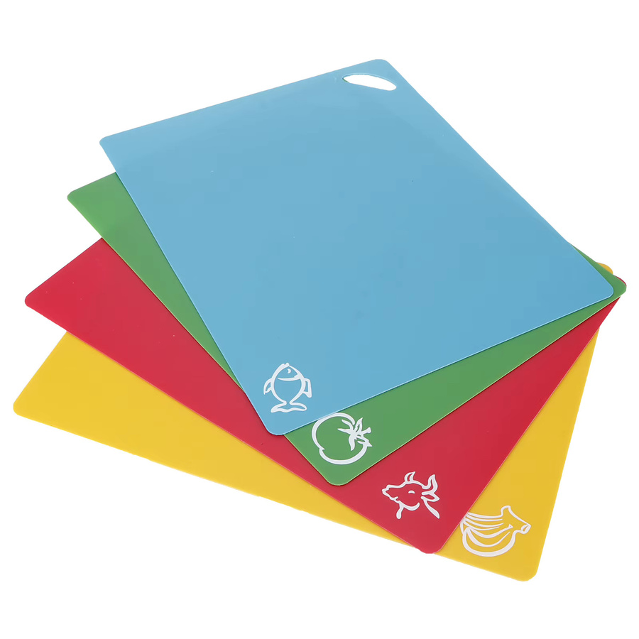 Qiilu 4er-Set flexible Küchenschneidebretter aus Kunststoff, rutschfest, Mehrfarbig, B/T/H: 38 x 30,3 x 0,12 cm - Bild 3