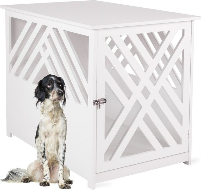 WONDERMAKE Design Hundekäfig aus Holz mit Beistelltisch in Weiß, B/T/H: 91 x 60 x 74 cm - Bild 1