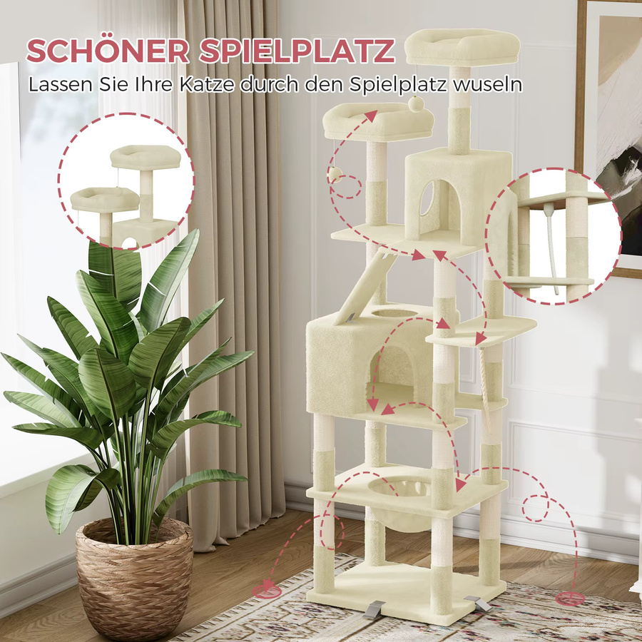 Dogat XXL Katzenkratzbaum mit Kratzsäulen, Höhle und Hängematte in Grau und Beige, Höhe: 208 cm - Bild 2