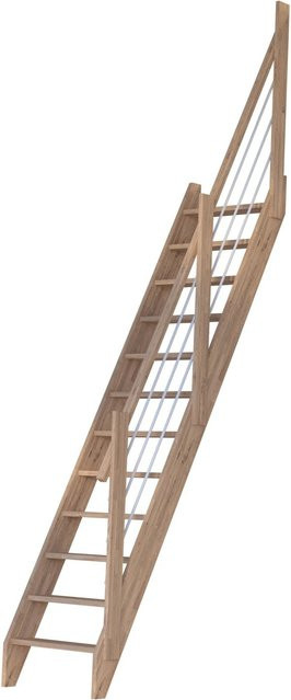 StarWood Treppe Eiche Holz-Edelstahl-Geländer Weiß Basic FSC mit Holzoptik - Bild 1