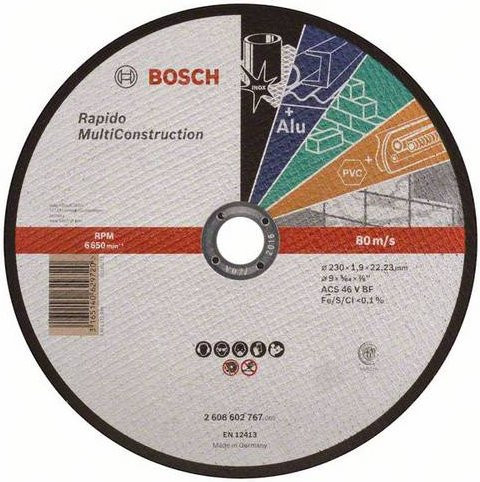 Bosch Rapido Multi Construction Trennscheibe gerade für Metall, Stein und Fliesen, Durchmesser: 230 mm, Bohrung: 22,23 mm - Bild 1