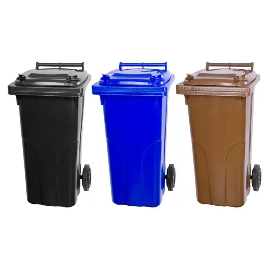 PROREGAL SuperSparSet 3x Mülltonne mit 2 Rädern aus HDPE-Kunststoff, 120 Liter, Farben: Grau, Schwarz, Blau und Braun - Bild 2
