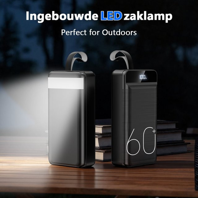 Hganus Powerbank 60000mAh mit 22.5W Schnellladefunktion und Taschenlampe, Schwarz, Tragbare Externe Batterie für iPad, iPhone, Samsung und Xiaomi - Bild 1