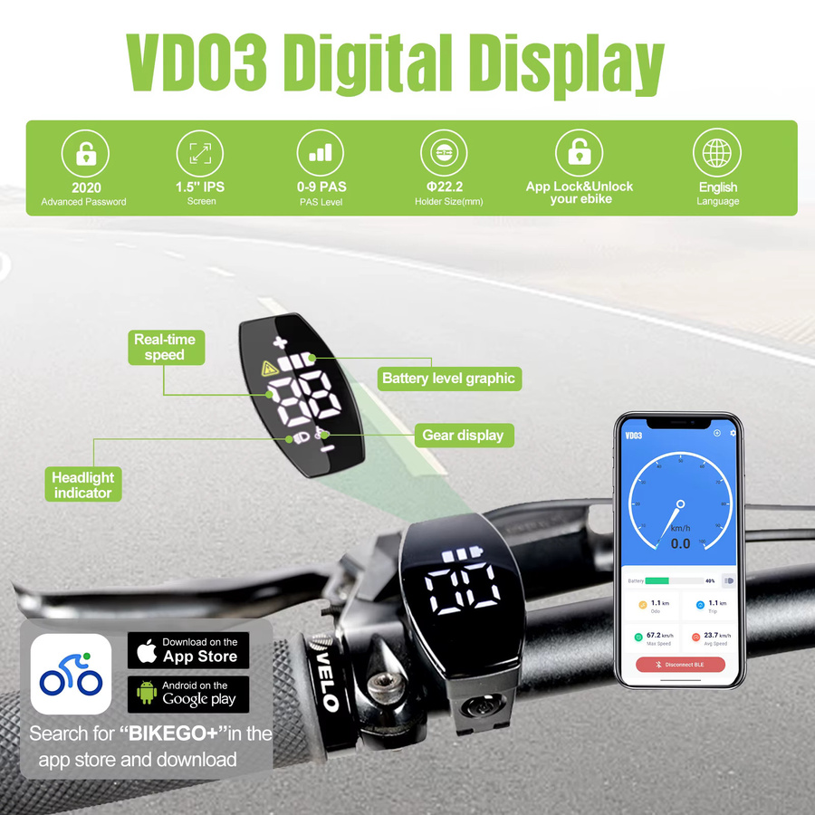 Bafang E-Bike Display VD03 mit HD LED-Bildschirm und CAN-Protokoll für Bafang Mittelmotoren, Farbe: Schwarz, 5-Pin Dreieckstecker - Bild 2