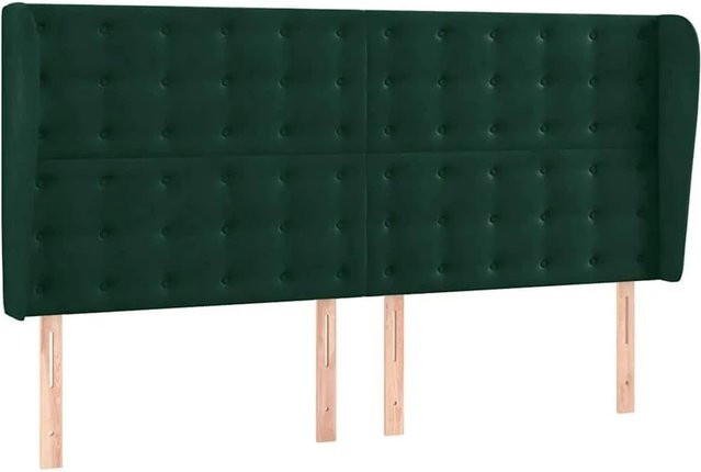 vidaXL Kopfteil mit Ohren in Dunkelgrün aus Samt, B/T/H: 203 x 23 x 118/128 cm - Bild 1