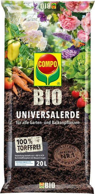 Compo Bio Universal-Erde torffrei mit organischen Inhaltsstoffen für Zierpflanzen, Kräuter, Obst und Gemüse, 20 kg - Bild 1