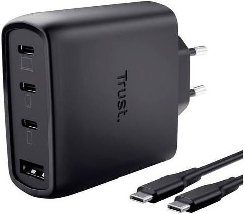 Trust Maxo GaN USB-Tischladegerät 65W Schwarz mit USB-C und USB-A Anschlüssen - Bild 1