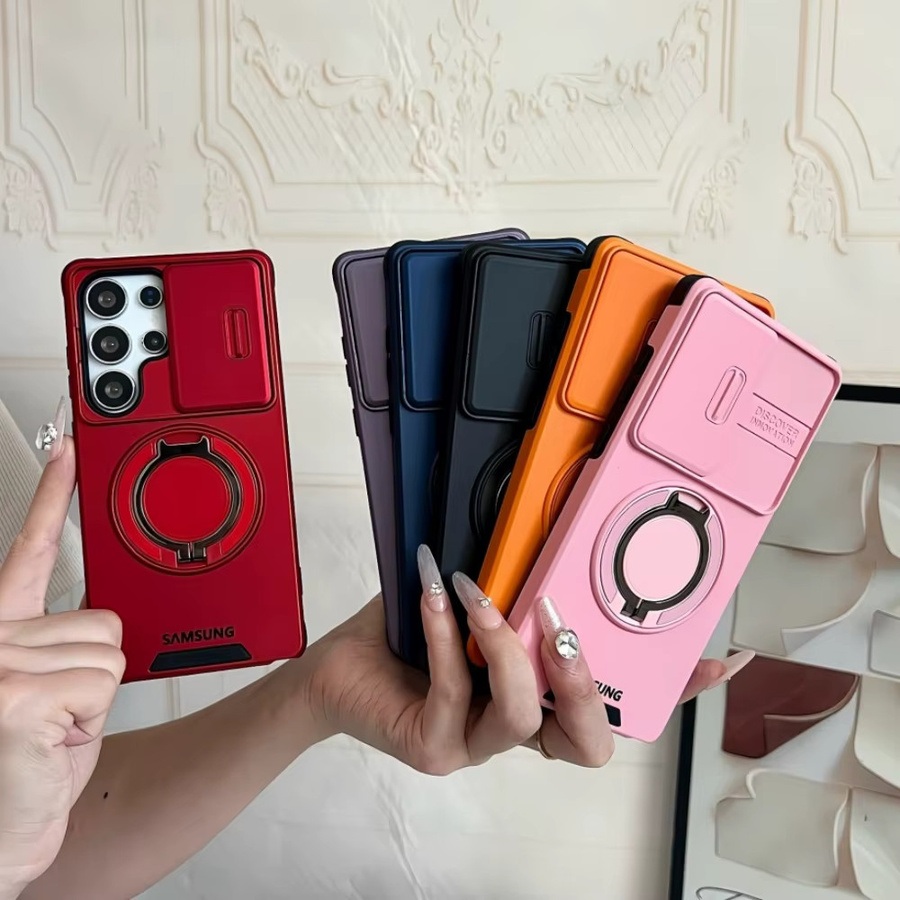 Magnetische Schutzhülle mit Kameraschutz und Ständerfunktion für Samsung S26 Ultra Plus, S25 Ultra und S24 FE, MagSafe kompatibel, Farbe: Orange - Bild 3