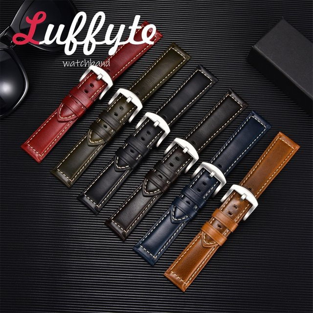 luffyte Uhrenarmband Leder, Schwarz, Herren, 20mm 22mm - Bild 1