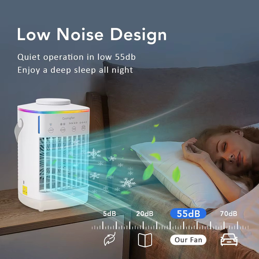 AFDEAL Tragbare Klimaanlage mit buntem Atmosphärenlicht, Wasserkühlungsventilator und Luftbefeuchter, Weiß, 700 ml - Bild 2
