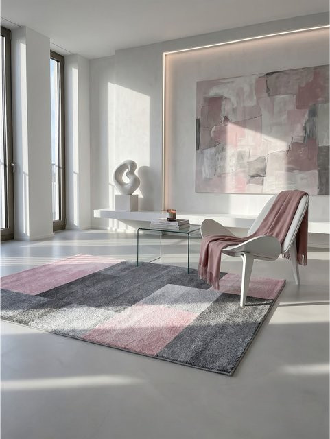 Kadima Design Kurzflor Teppich SOLDA in Rosa, kariert, B: 160 cm, T: 230 cm - Bild 1
