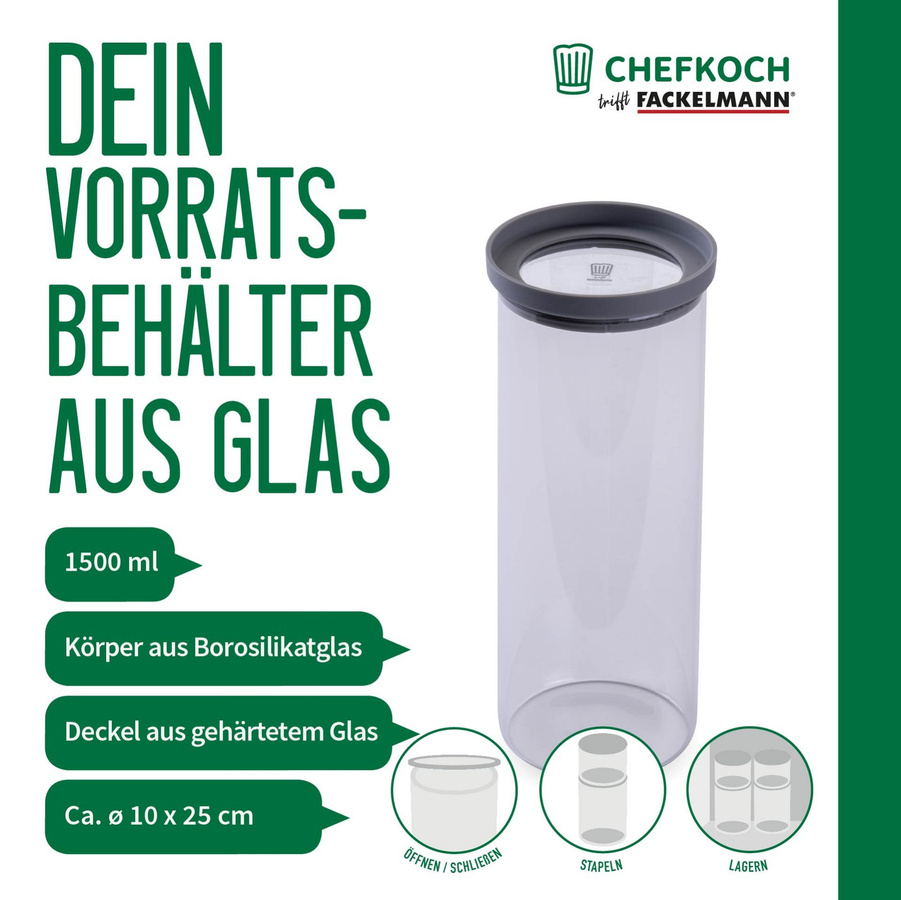 Fackelmann Vorratsglas transparent aus Glas und Silikon mit Schraubverschluss, 1,5 l - Bild 3