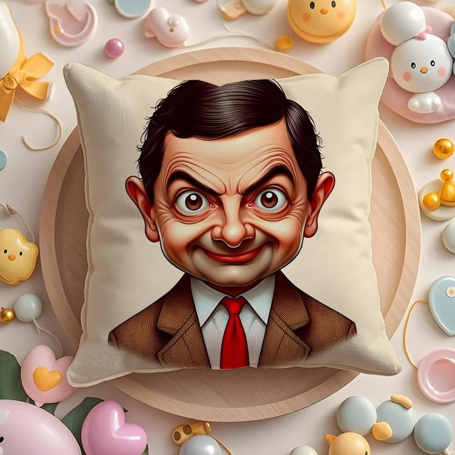 Mr B-Bean-N Kissenbezug aus weichem Plüschstoff, beidseitig bedruckt, Schwarz, B/T/H: 30 x 30 x 30 cm - Bild 1