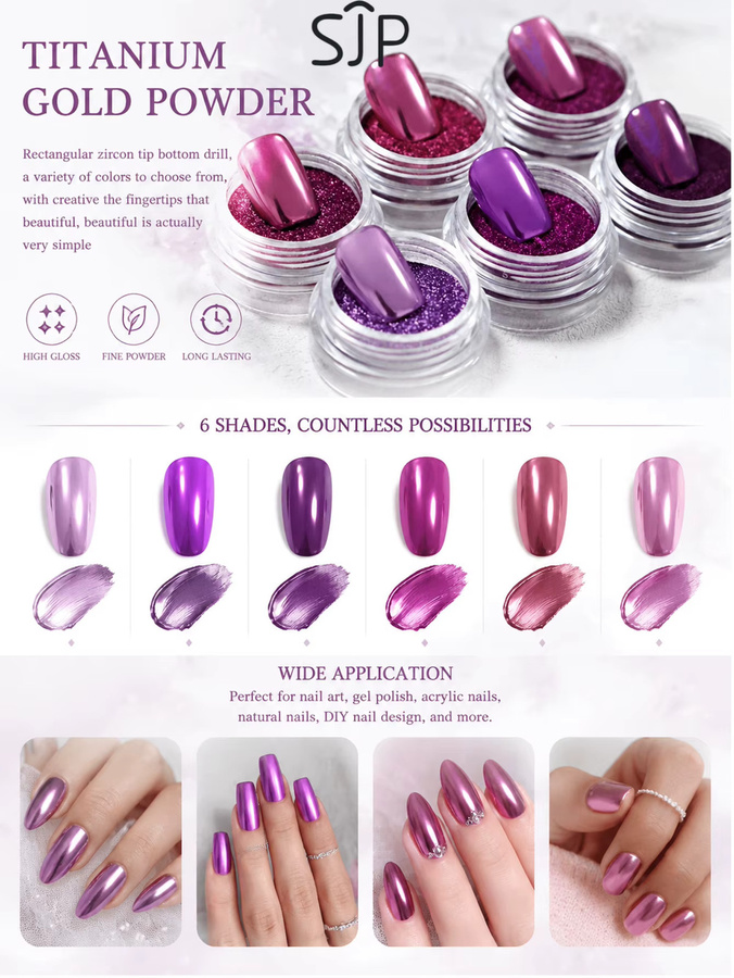 SJP Purple Series Nagelspiegel-Zauberpulver-Set, Metallic, 6-teilig - Bild 3